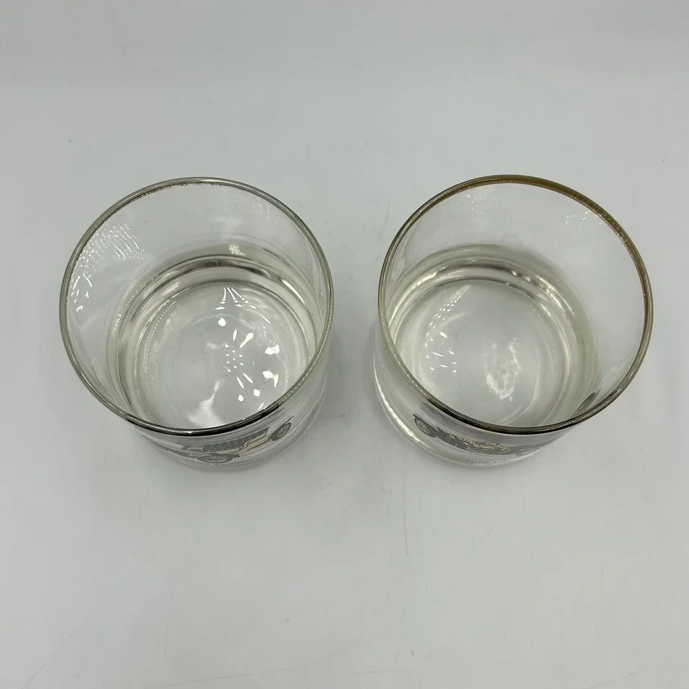 Whiskey Glasses Gold Clear Vintage Car Set of 2 Good